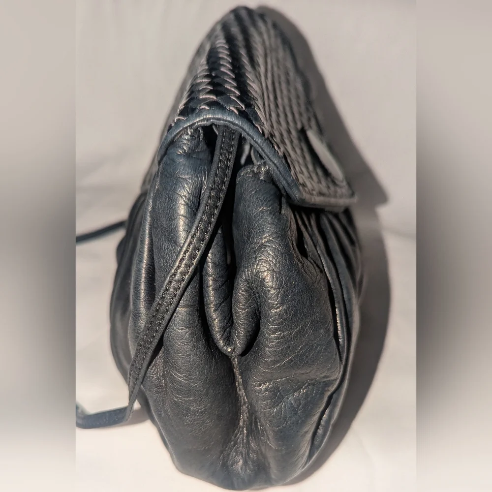 Vintage Fendi Black Woven Flap Clutch Shoulder Bag.